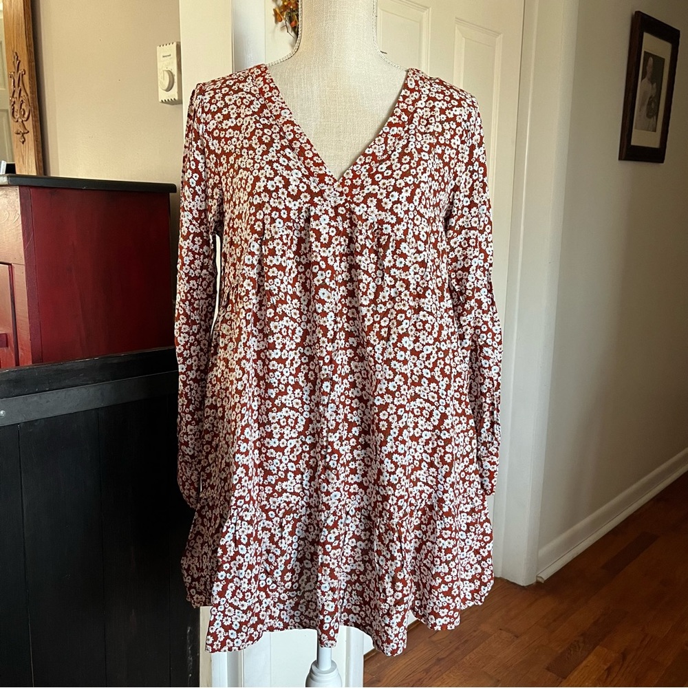 Flawless Dress Tunic Women's Medium Tiered Pullover Ruffled Flared Boho Floral